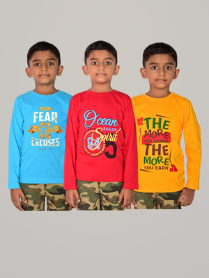JILZ Boys Graphic Print Pure Cotton Regular T Shirt(Multicolor, Pack of 3)