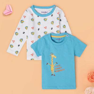 BabiesRus Boys Printed Pure Cotton Regular T Shirt(Multicolor, Pack of 2)