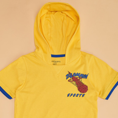 Pantaloons Junior Boys Printed Pure Cotton Regular T Shirt(Yellow, Pack of 1)