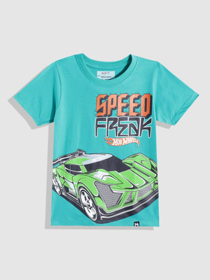 YK X Minute Mirth Boys Printed Cotton Blend Regular T Shirt(Green, Pack of 1)