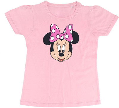 WYM TREND Girls Printed Pure Cotton Regular T Shirt(Pink, Pack of 1)
