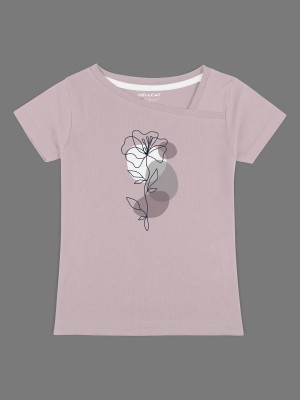 Hellcat Girls Printed Cotton Blend T Shirt(Grey, Pack of 1)