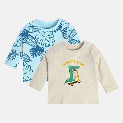 MINI KLUB Baby Boys Printed Pure Cotton Regular T Shirt(Blue, Pack of 2)