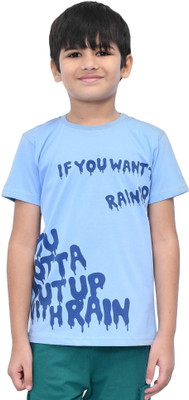 YOUMAA FAB Boys Typography Cotton Blend Regular T Shirt(Light Blue, Pack of 1)