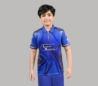 Sportiva Boys & Girls Printed Polyester Regular T Shirt(Blue, Pack of 1)