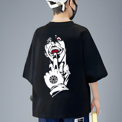 Show In Style Boys Printed Pure Cotton Oversized T Shirt(Black, Pack of 1)