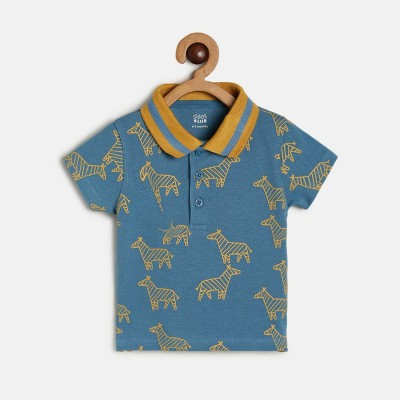 MINI KLUB Baby Boys Printed Pure Cotton T Shirt(Blue, Pack of 1)