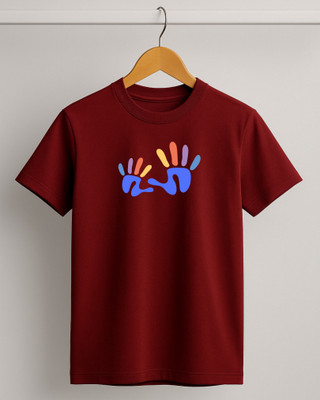 Kidaroo Boys & Girls Printed Pure Cotton Regular T Shirt(Maroon, Pack of 1)