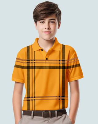 AUSK Boys Checkered Cotton Blend Regular T Shirt(Yellow, Black, Pack of 1)