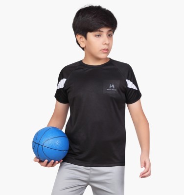 MIST N FOGG Boys Self Design Polyester T Shirt(Black, Pack of 1)