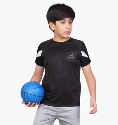 MIST N FOGG Boys Self Design Polyester Regular T Shirt(Black, Pack of 1)