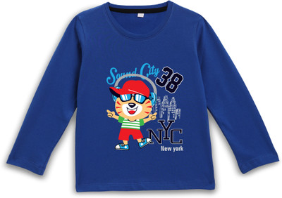 Kids Craft Boys & Girls Self Design Pure Cotton Regular T Shirt(Blue, Pack of 1)