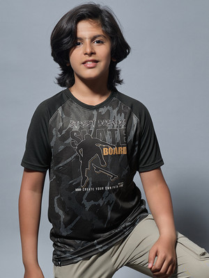 TECHNOSPORT Boys Graphic Print Polyester Slim T Shirt(Black, Pack of 1)