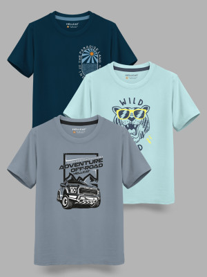 Hellcat Boys Graphic Print Cotton Blend Regular T Shirt(Multicolor, Pack of 3)