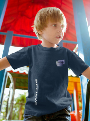 Vfest Boys Typography Cotton Blend Regular T Shirt(Dark Blue, Pack of 1)