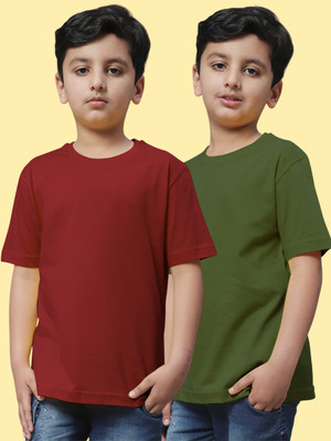 FBAR Boys Solid Pure Cotton Regular T Shirt(Maroon, Pack of 2)