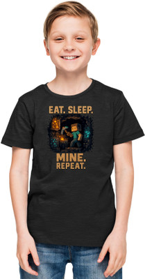 Printabulous Boys & Girls Printed Pure Cotton Regular T Shirt(Black, Pack of 1)