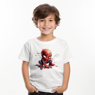 ZAZAY Boys Printed Polyester Regular T Shirt(White, Pack of 1)