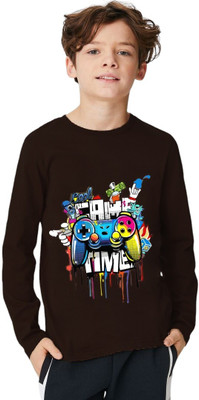 ENZIKO Boys Graphic Print Cotton Blend Regular T Shirt(Black, Pack of 1)