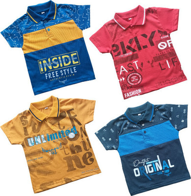 HouseOfCommon Boys Printed Cotton Blend Regular T Shirt(Multicolor, Pack of 4)