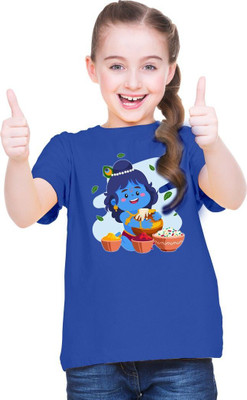 Mahifashion trend Girls Printed Polyester Oversized T Shirt(Blue, Pack of 1)