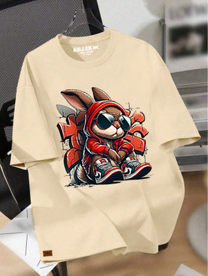 KILLER Boys Printed Pure Cotton Regular T Shirt(Beige, Pack of 1)