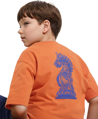 Rare Ones Boys Graphic Print Cotton Blend Oversized T Shirt(Orange, Pack of 1)