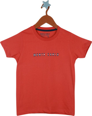 MONTE CARLO Boys Printed Pure Cotton Regular T Shirt(Red, Pack of 1)