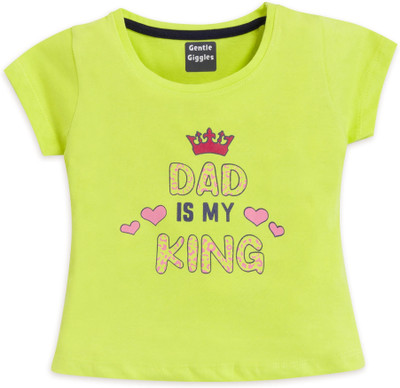 Gentle Giggles Girls Printed Pure Cotton Regular T Shirt(Light Green, Pack of 1)