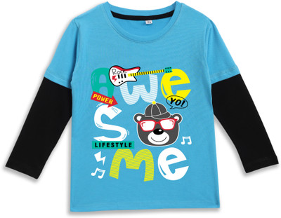 Kids Craft Boys & Girls Self Design Pure Cotton Regular T Shirt(Blue, Pack of 1)