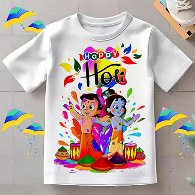 AAR STORE Boys & Girls Printed Polyester Regular T Shirt(White, Pack of 1)