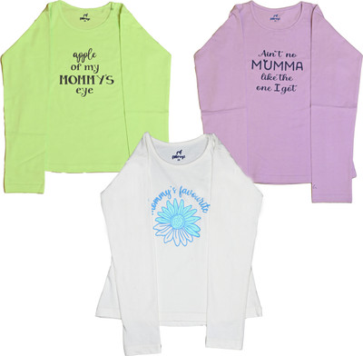 FABROYZ Girls Graphic Print Pure Cotton Regular T Shirt(Multicolor, Pack of 3)