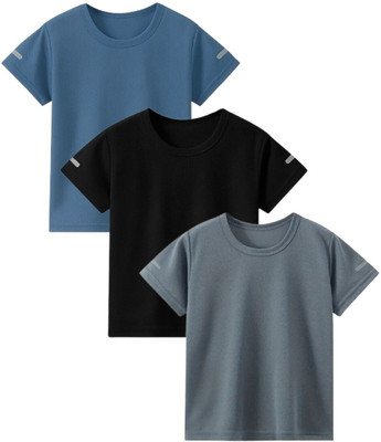 Knit Vey Boys Solid Polyester Regular T Shirt(Multicolor, Pack of 3)