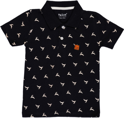 YALZZ Boys Printed Pure Cotton Regular T Shirt(Black, White, Pack of 1)
