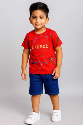 HMAGURI Baby Boys Printed Cotton Blend Regular T Shirt(Red, Pack of 1)