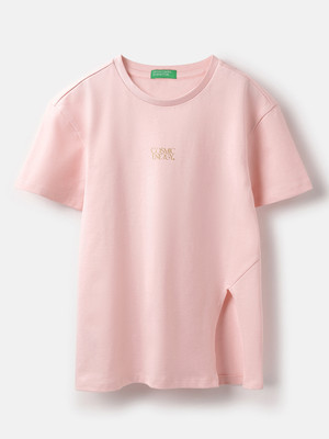 United Colors of Benetton Girls Graphic Print Pure Cotton Regular T Shirt(Pink, Pack of 1)