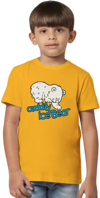 Texman Boys Graphic Print Pure Cotton Regular T Shirt(Yellow, Pack of 1)