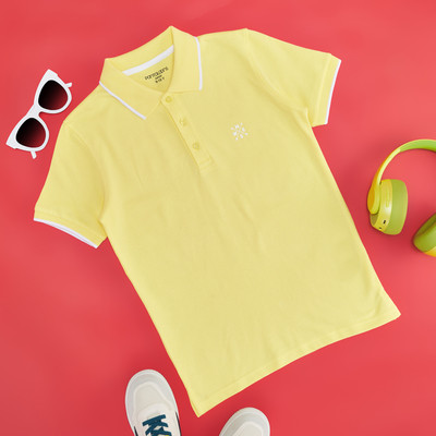 Pantaloons Junior Boys Solid Pure Cotton Regular T Shirt(Yellow, Pack of 1)