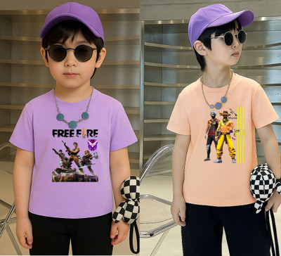 Lecowar Boys Printed Polyester Regular T Shirt(Purple, Pink, Pack of 1)