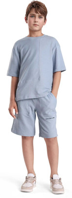 Rare Ones Boys Solid Cotton Blend Oversized T Shirt(Blue, Pack of 1)