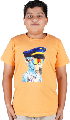 Yellowtoons Boys Printed Cotton Blend Regular T Shirt(Orange, Pack of 1)