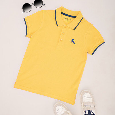 Pantaloons Junior Boys Solid Cotton Blend Regular T Shirt(Yellow, Pack of 1)