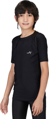 VECTOR X Boys Solid Elastane Slim T Shirt(Black, Pack of 1)