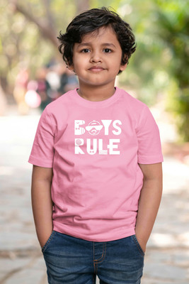 CHOMMBOOKA TRENDING Boys Typography, Graphic Print Cotton Blend Regular T Shirt(Pink, Pack of 1)