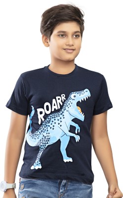 xantus Boys Printed Pure Cotton Regular T Shirt(Blue, Pack of 1)