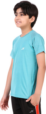VECTOR X Boys Solid Polyester Regular T Shirt(Light Blue, Pack of 1)