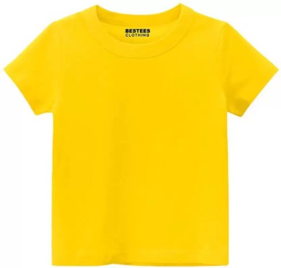 Raju Baby Boys & Baby Girls Solid Cotton Blend Regular T Shirt(Yellow, Pack of 1)