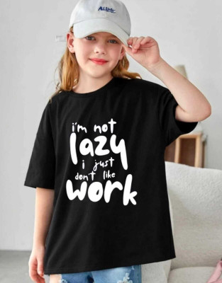 Everfab Girls Printed Cotton Blend Oversized T Shirt(Black, Pack of 1)