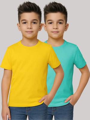 FBAR Boys Solid Pure Cotton Regular T Shirt(Yellow, Blue, Pack of 2)
