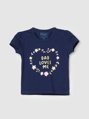 MAX Baby Girls Printed Pure Cotton T Shirt(Dark Blue, Pack of 1)
